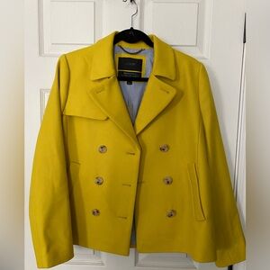 J.Crew Mustard Yellow Green Melton Wool Cropped Double-Breasted Peacoat